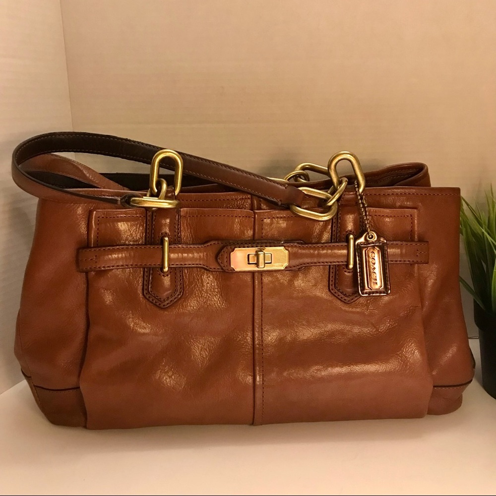 Coach Brown Leather Satchel with Gold Accents